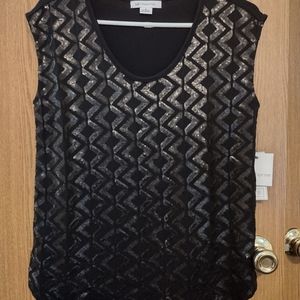 Liz Claiborne Med Black on Black Sequined Diamond Sleeveless Scoop Neck Tee